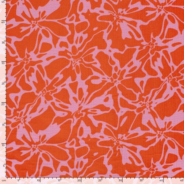dimension du motif abstrait rose imprimé sur double gaze de coton