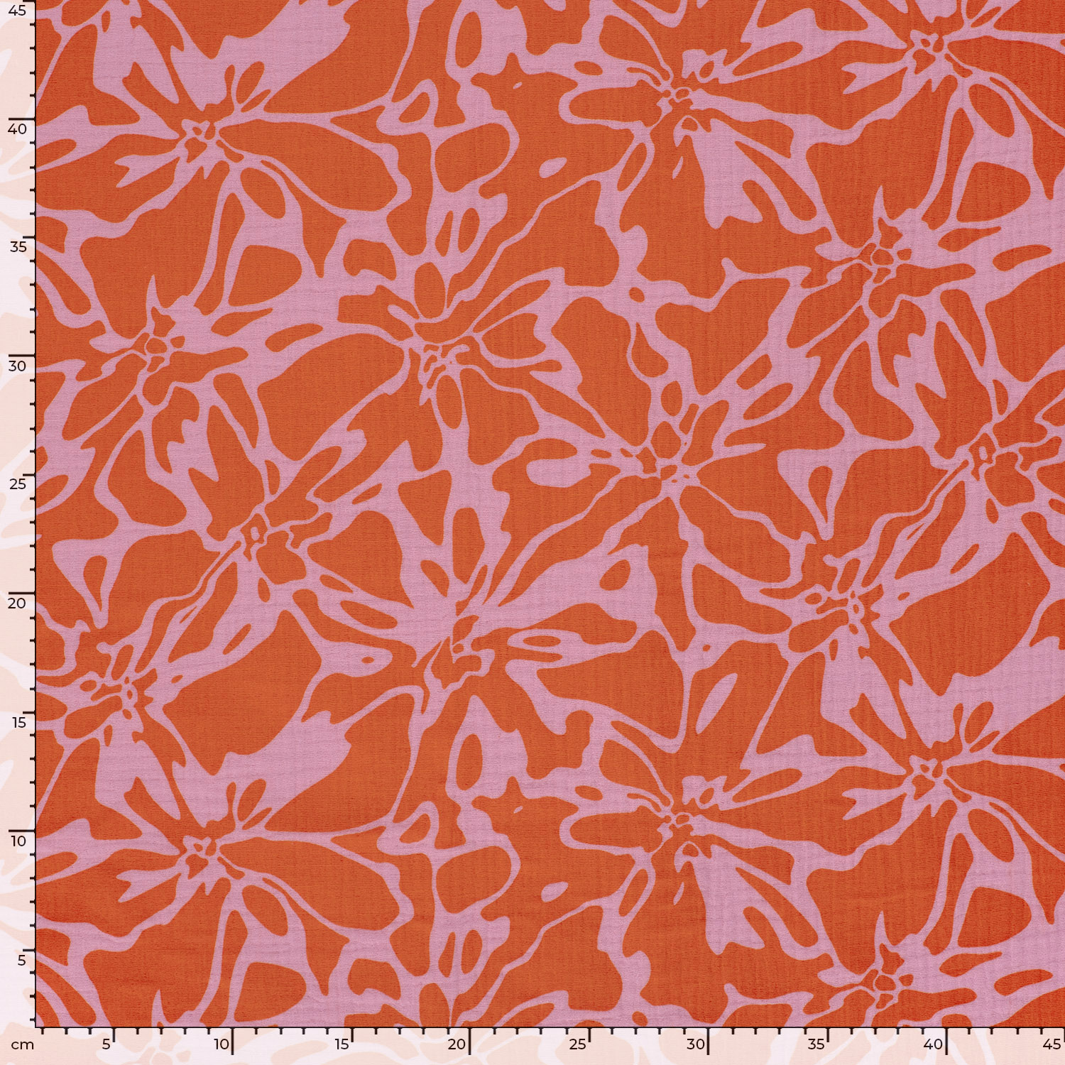 dimension du motif abstrait rose imprimé sur double gaze de coton