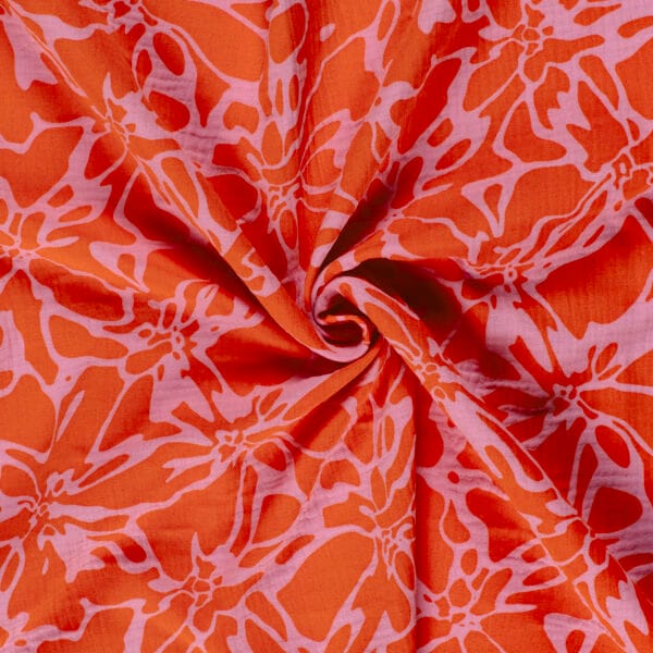 tombé fluide double gaze coton imprimée abstrait rose pour couture vêtements et accesoires été