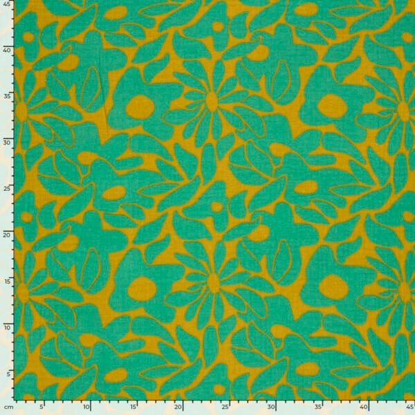 dimensions du motif fleur vert citron sur double gaze de coton