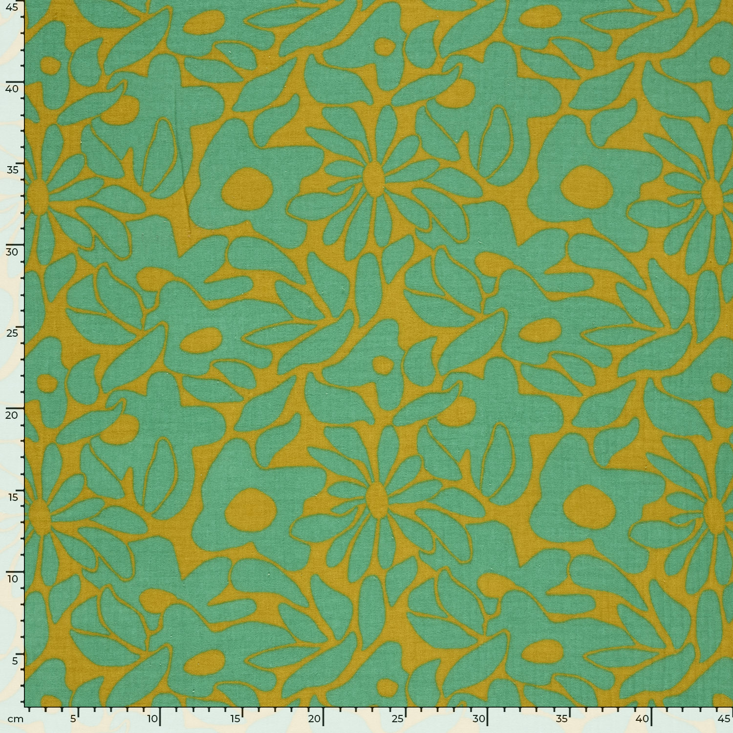 dimensions du motif fleur vert citron sur double gaze de coton