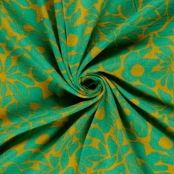 tombé fluide double gaze coton imprimée fleur vert citoron pour chemisier d'été