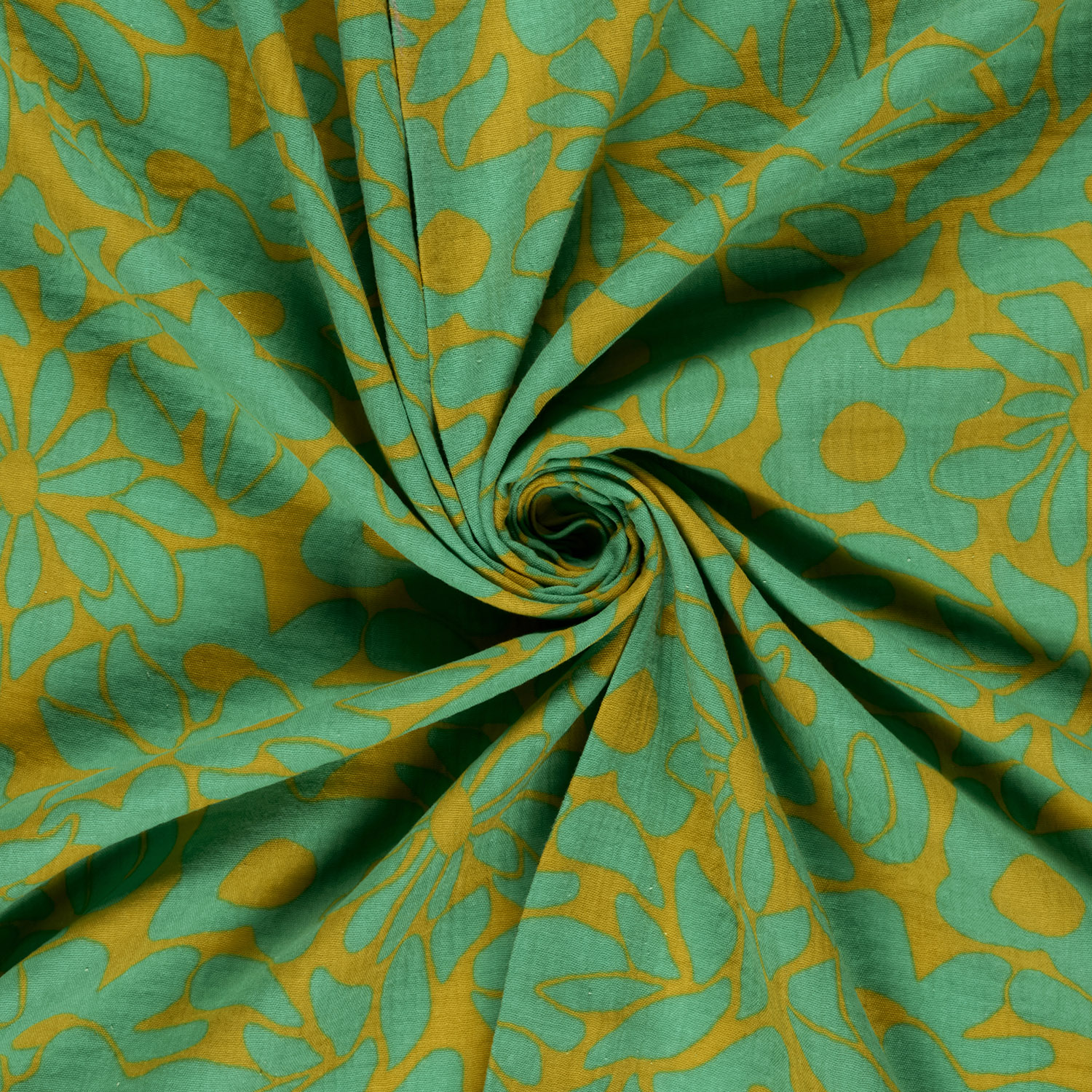 tombé fluide double gaze coton imprimée fleur vert citoron pour chemisier d'été