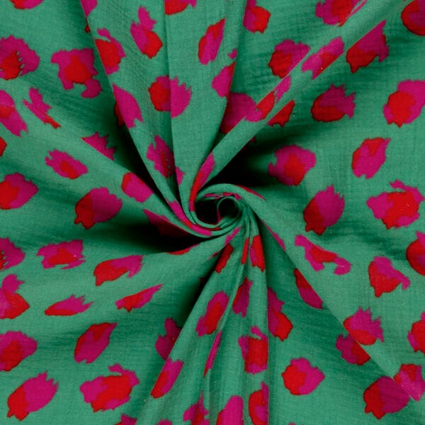 tombé fluide double gaze coton imprimée pour couture chemise légère en motif vert léopard