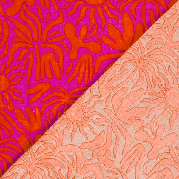 envers tissu double gaze coton imprimée motif soleil rose