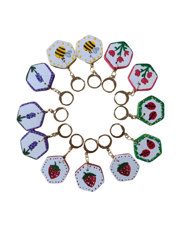 marqueurs crochet tricot pour les repérer les mailles collection vive le printemps motifs : fleurs, abeilles, coccinelles, fraises