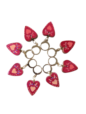 marqueurs tricot et crochet en forme de coeur fait main rouge et fuchsia