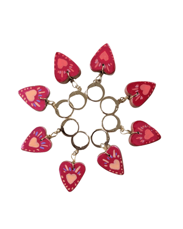 marqueurs tricot et crochet en forme de coeur fait main rouge et fuchsia