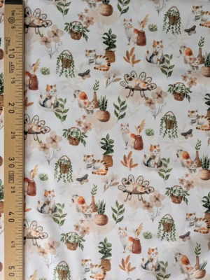 Tissu coton imprimé chats et plantes – Siamois